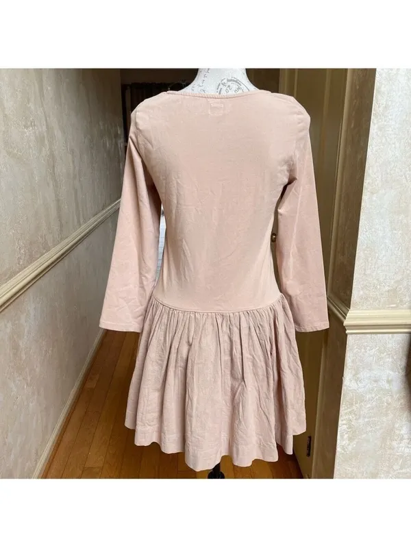 Free People Onda Dropped waist Long Sleeve Stretch Cotton Dress Square neck Sz L - Image 10