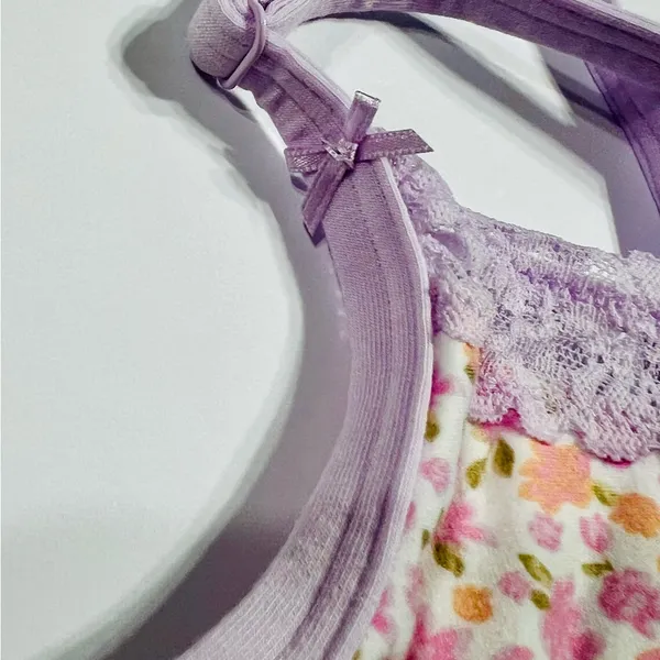 💐VS PINK Cotton Lace Trim Bralette & Cotton Cheeky Panty Petite Lilac Floral M - Image 5