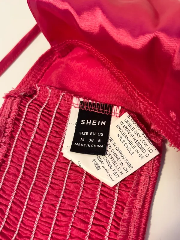 SHEIN Silky Satin Deep V Neck Bralette Crop Cami Tank Top Hot Pink Womens Size M - Image 3