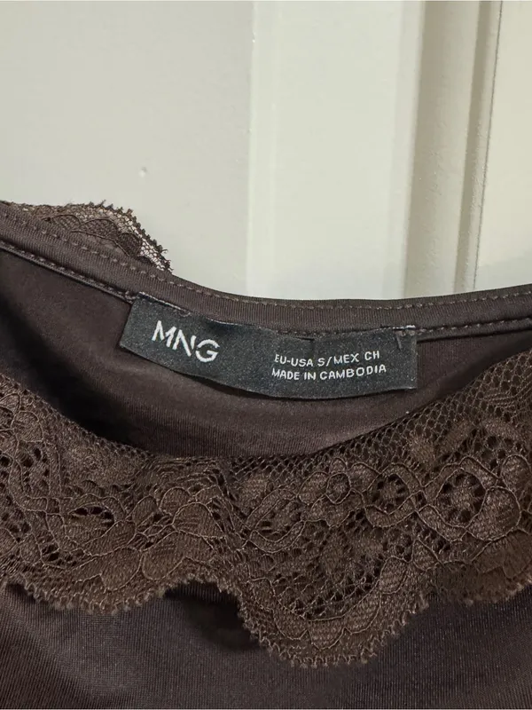 Mango Brown Lace-Trim Satin Cami - Image 2