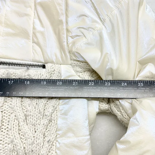 FP Movement Hybrid Cable Knit Puffer Jacket Womens Size L White Mixed Media Crop - Image 7