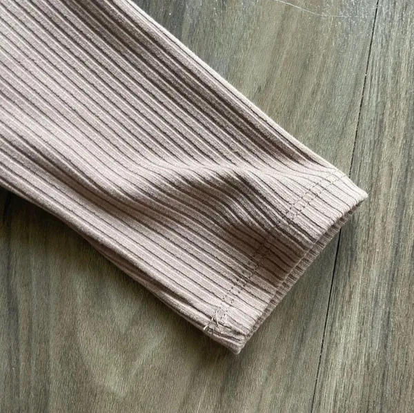 Privacy Please Bodysuit Tan Ribbed Long Sleeve Snap Front Top - Image 9