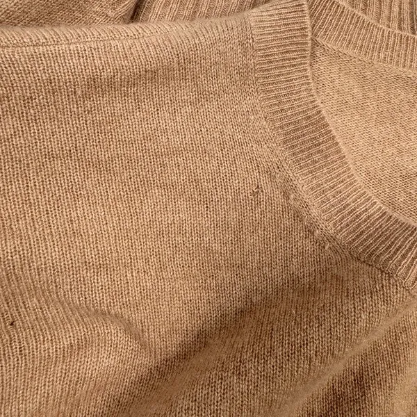 100% Cashmere Ruffle Sleeve Sweater Camel Tan Crewneck Pullover M/L - Image 6