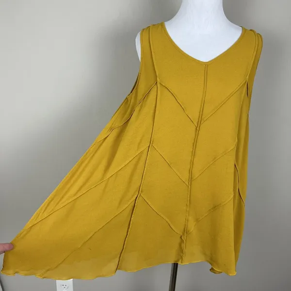 John Mark Tunic Top Womens Medium Yellow Sleeveless Boho‎ Swing Tank Layered Hem - Image 4