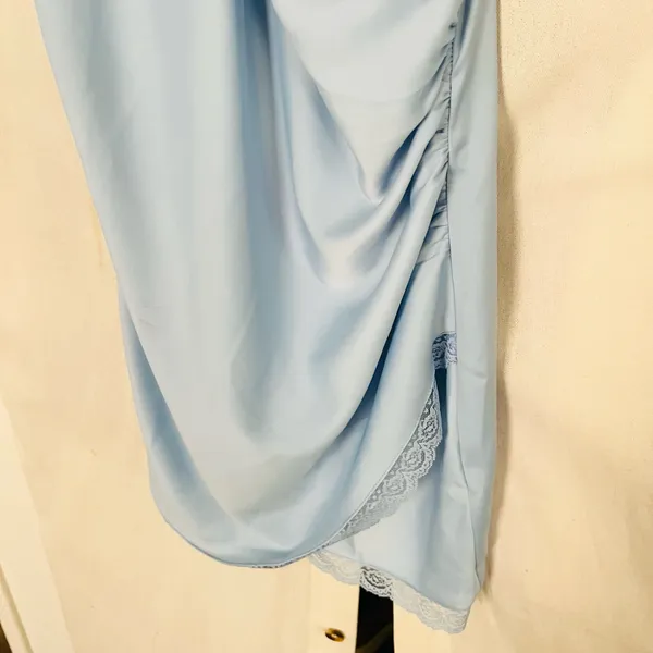 Urban Outfitters UO Margaux Blue Satin Lace Trim Slip Dress - Image 4