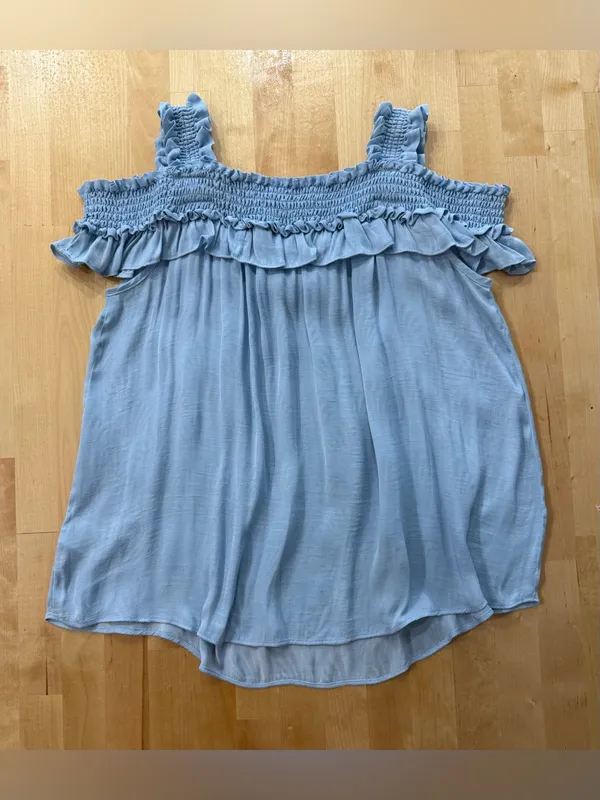 Anthropologie Finn Light Blue Ruffle Off-Shoulder Women's Top - Image 3