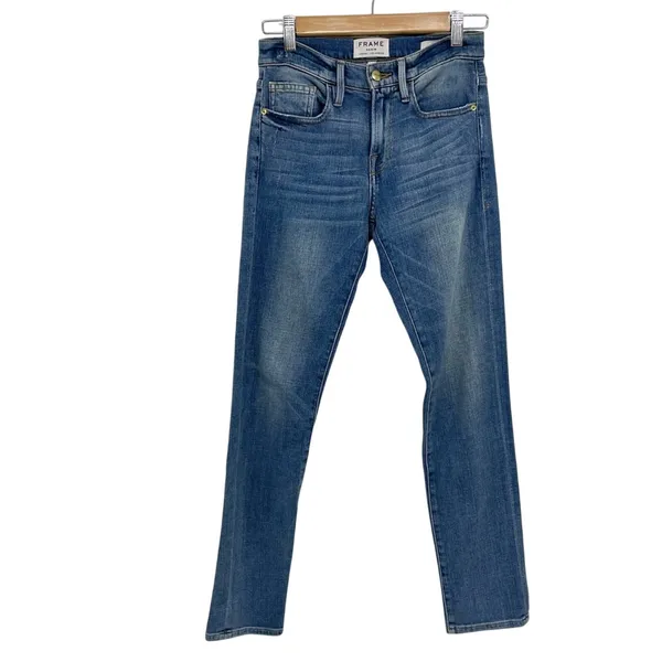 Frame Le Boy High Rise Straight Leg Jeans Womens 24 Boyfriend Medium Wash Blue - Image 2