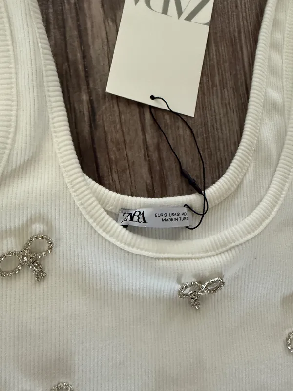 Zara rhinestone bow jewel ribbed tank top - Image 3