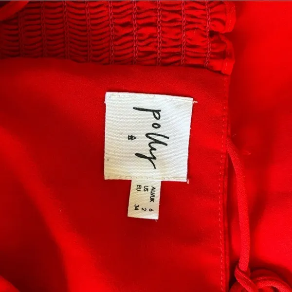 Polly Red Tie Shoulder Ruched Mini Dress Size 2 - Image 2
