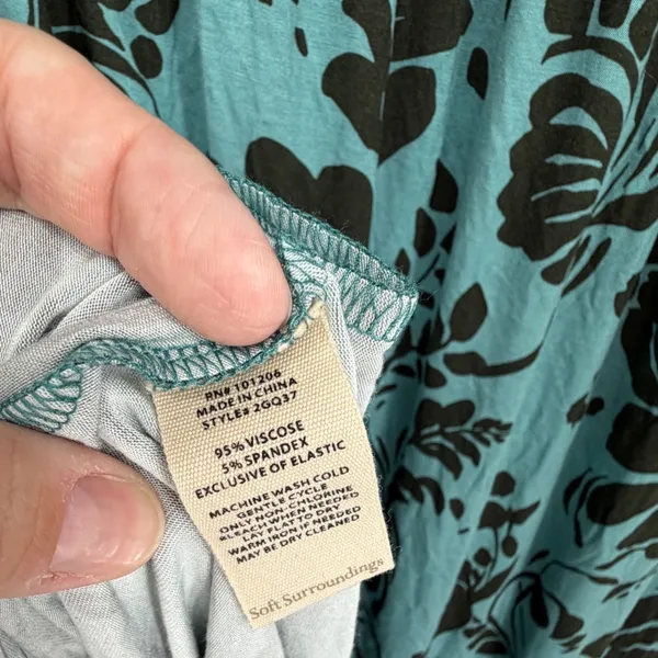 Soft‎ Surroundings Teal Black Floral Maxi Dress XL Long Sleeve Wrap Front - Image 7