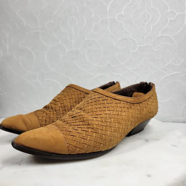 Amoura Papa Jimenez Mule Bootie Shoes Women 7.5 Brown Woven Slip On Pointed Toe - Image 9