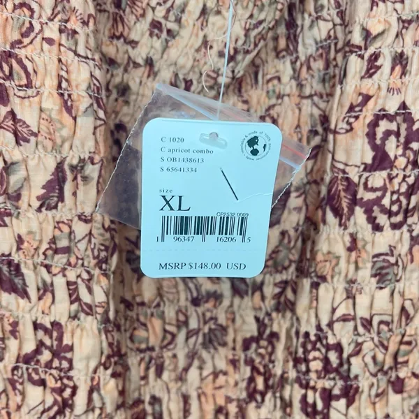 Free People NEW Smock It To Me Floral Puffed Sleeve Smocked Mini‎ Dress Size XL - Image 5