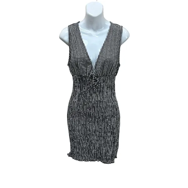 Princess Polly Solving Shirred Mini Dress Black Gingham size 6 NWT - Image 4