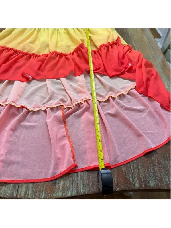 Champagne & Strawberry Rainbow Colorblock Tiered High Low Dress XS Chiffon Ombré - Image 10
