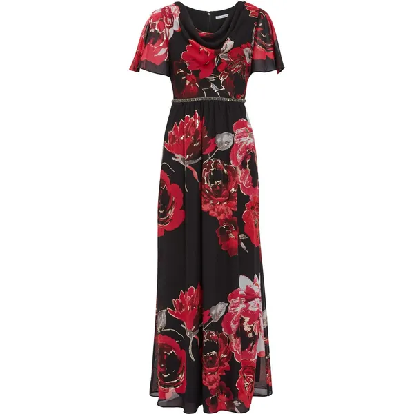 NWT SLNY Cowl Neck Floral Maxi Dress Black Red Floral Flutter Sleeve Size 6 - Image 3