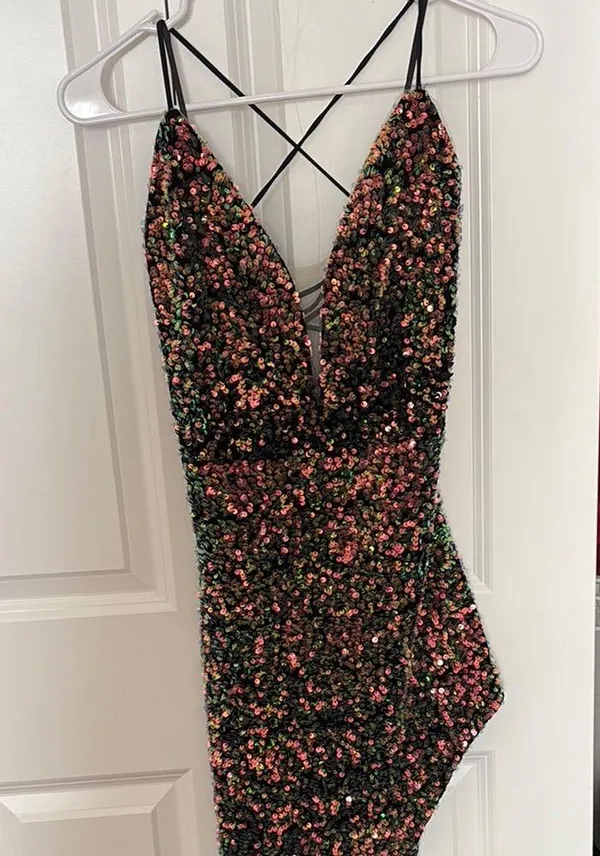 Black Sequin iridescent prom dress - Image 2
