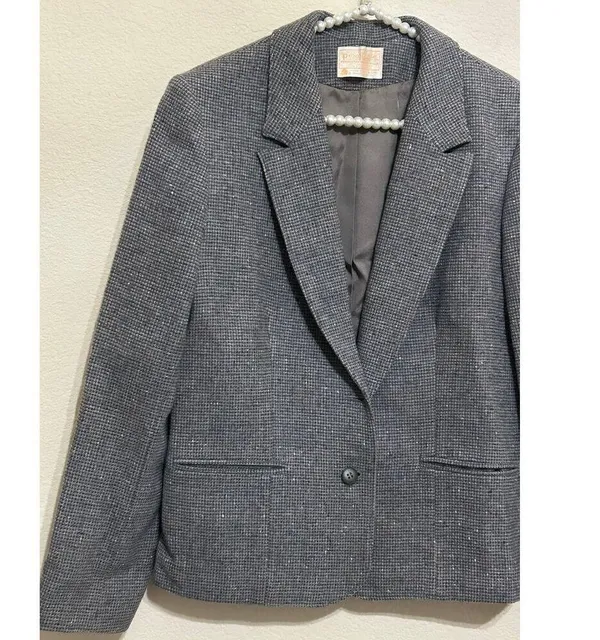 Vintage Pendleton Virgin Wool Blazer Women's Size Large Gray Academia 1950s USA - Image 3