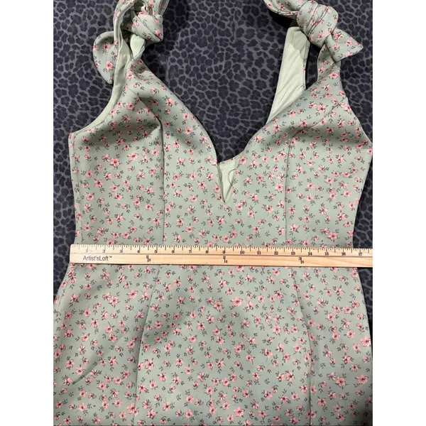 ASOS Mint Green Floral Midi Dress US 12 Tie Strap Scuba Cottagecore NWT - Image 8