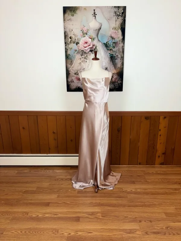 Gorgeous Birdy Grey Lisa Taupe Satin Cowl Neck Slip Dress - Image 3