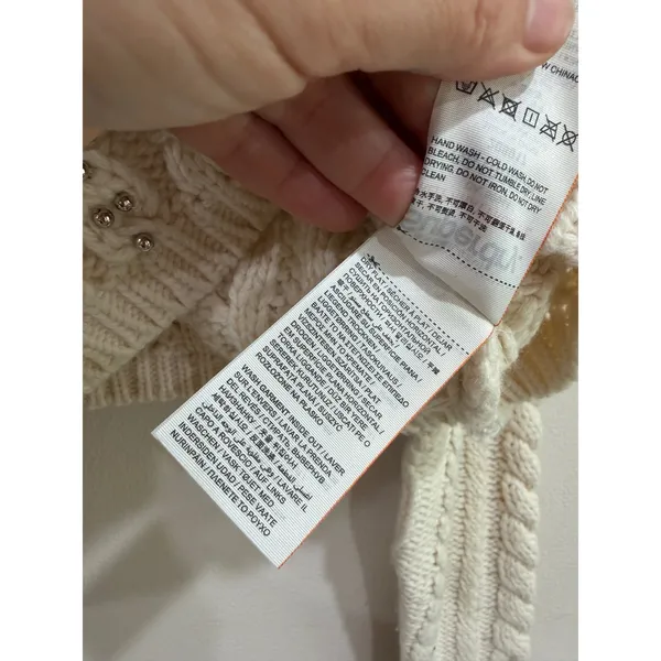 Superdry Sartorial Womens Cream Cable Knit Studded Mock Neck Cropped Sweater XS - Image 6