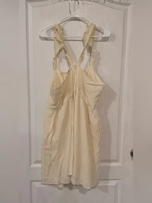 Madewell Ruffle Strap Empire Dress Ivory Cream Beige Sz 12 Cotton Blend Pockets - Image 6