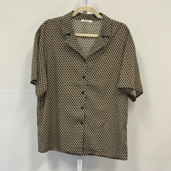 Peppermayo Geometric Diamond Print 2 Piece Set Shirt Wide Leg Pants Brown US 4 - Image 2
