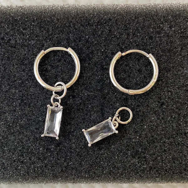 925 Silver Plated Crystal Dangle Drop Earrings for Men Women,Silver Hoop Earrings - Image 3