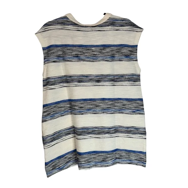 Loft Outlet Womens Blue White Striped Split V-Neck Sleeveless Sweater Top Size M - Image 4
