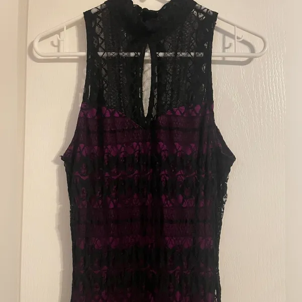 Fredrick’s Of Hollywood Sheer Purple Black Lace Maxi Dress Size Medium - Image 3