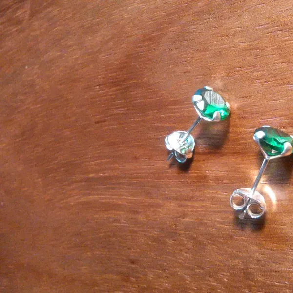 Simulated Green Diamond Sterling Silver Stud Earrings - Image 4