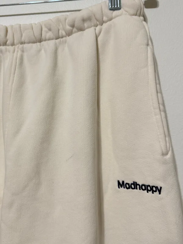 MadHappy Classic Fleece Jogger Sweatpants Size Large Cream Navy Neutral - Image 5