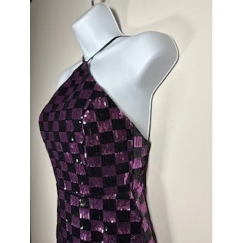 Lulus Size XS Checkered Sequin Halter Mini Dress Cocktail‎ Party Sleeveless - Image 4