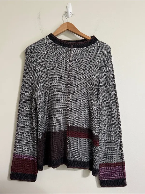 Nic + Zoe Mixed Up Mock-neck Two-Tone Base ColorBlock hem and Cuffs Sweater sz L - Image 2