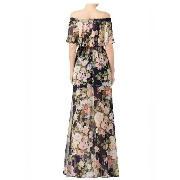 Show Me Your Mumu Hacienda Maxi Dress Small Navy Floral Off Shoulder Boho Resort - Image 4