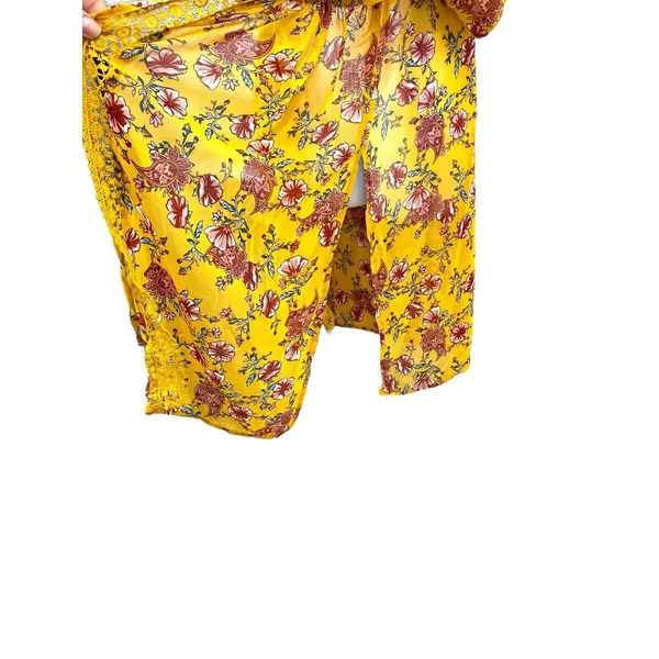 Derek‎ Heart Short Sleeeve Floral Cover Up Tie Up Kimono Large Boho Festival - Image 9