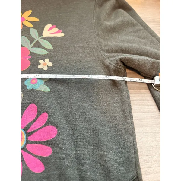 Natural Life Floral Graphic Grey Pullover Crewneck Sweatshirt Pockets Oversize S - Image 5