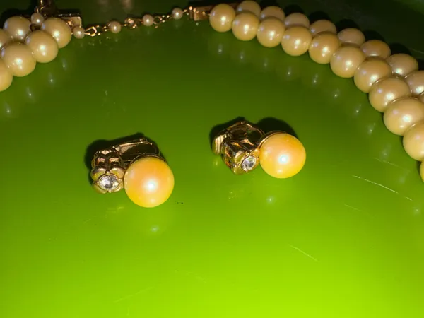 Classic Double Strand Pearl Necklace with Pavé Accent in Cream - Unbranded - Image 2