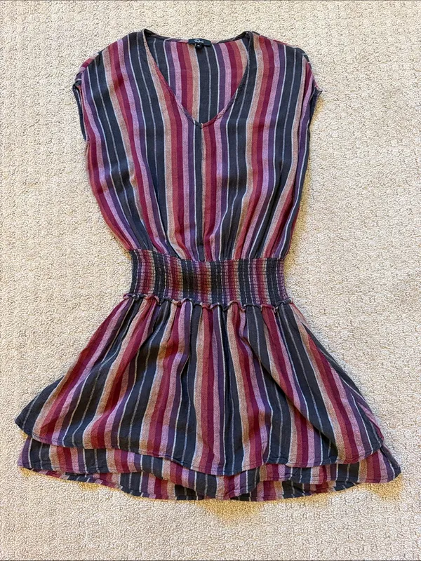 Rails Lucca Linen Blend Smocked Mini Dress Brava Multi-Color Stripe Size XS - Image 3