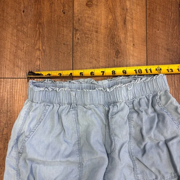 Aerie Womens S Lyocell Paperbag Waist Blue Chambray Shorts Casual Summer Elastic - Image 6
