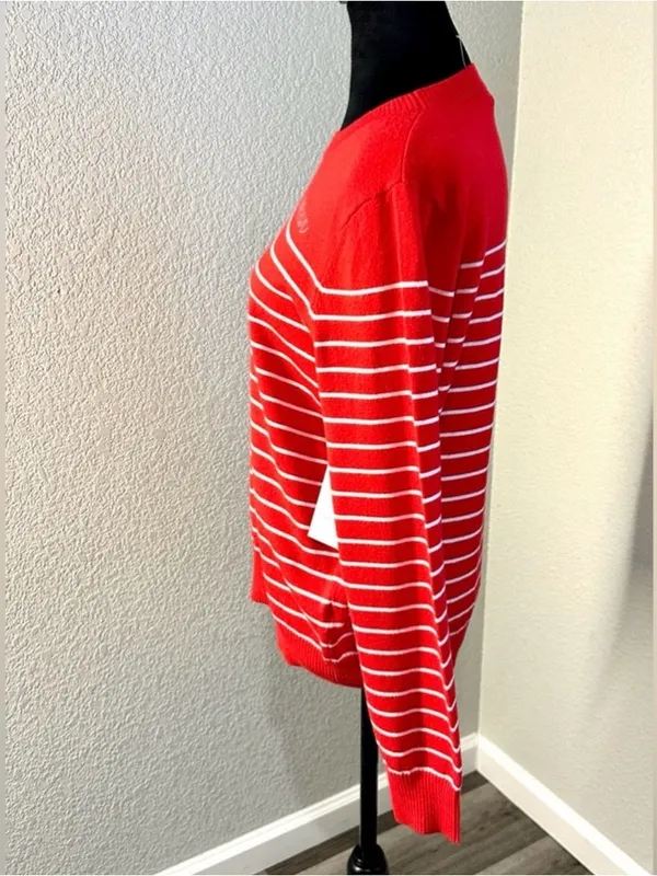Red Striped Sweater with 'Amour' Embroidery Long Sleeve - Image 4