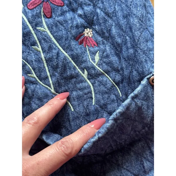 VTG HAIK’S Quilted Denim Jacket 2X USA Floral Patch Corduroy Collar Americana - Image 8