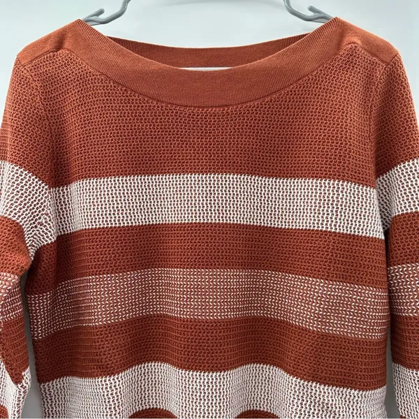 Market & Spruce Tawnee Cotton Blend Rust‎ & White Stripe Waffle Sweater Sz L NEW - Image 5