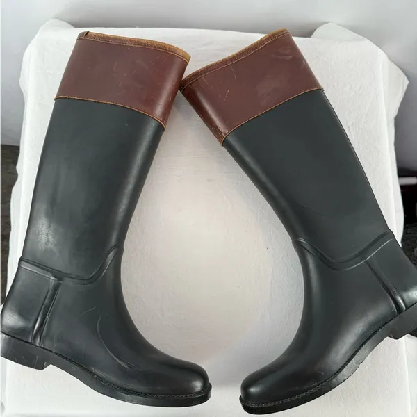 Tory Burch Leather Rubber Diana Equestrian Riding Boots in‎ Black Brown Size 8 - Image 11