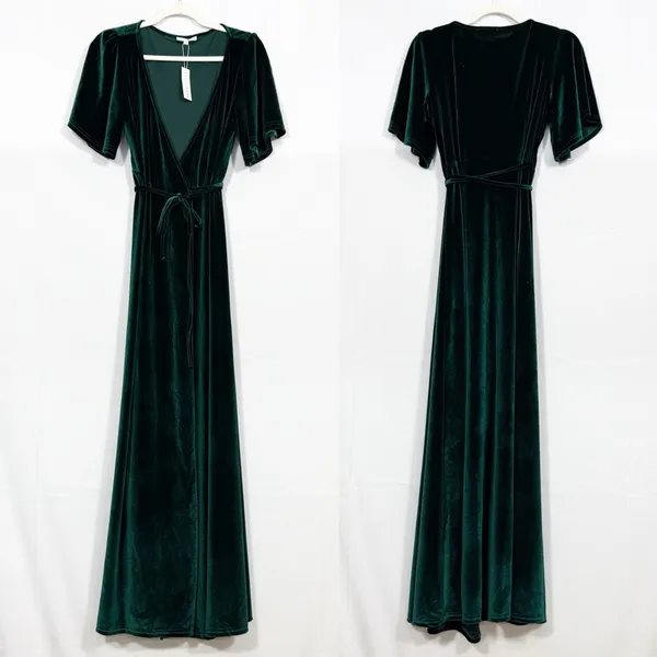 Baltic Born Meghan Velvet Wrap Maxi Dress Emerald Green Holiday Party Christmas - Image 3