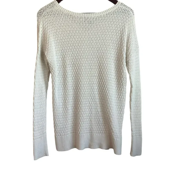 American Eagle Women Tunic Sweater M Ivory Large‎ Loop Open Knit Casual Neutral - Image 3