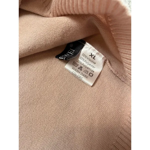 Women XL Beige Puff Shoulder Crew Neck Knit Sweater 3/4 Sleeve Pullover‎ - Image 3