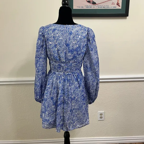 Amanda Uprichard Morello Dress In Chalet Blue Printed Long Sleeve Size M - Image 4