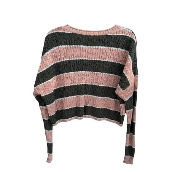 Hollister Pink and‎ Green Striped Cropped Sweater XS - Image 2