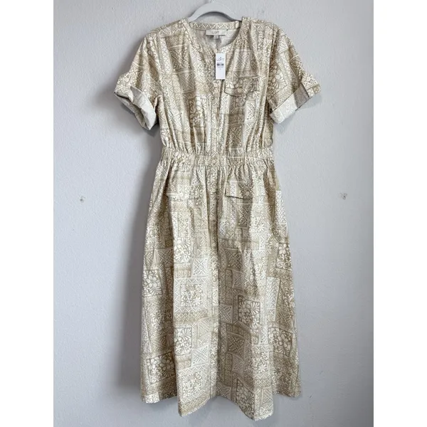 LOFT Tile Utility Midi Pocket Dress Khaki Tan Size 4‎ NEW - Image 9