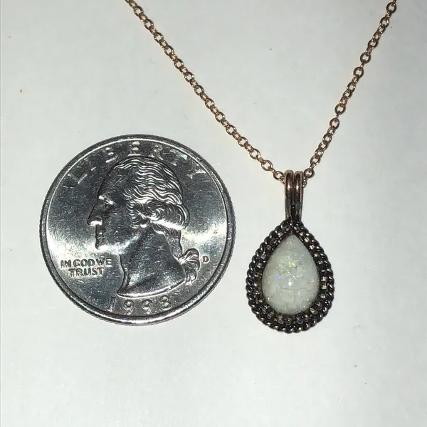 Vintage Gold Filled White Iridescent Flakes Dainty Teardrop Necklace - Image 4